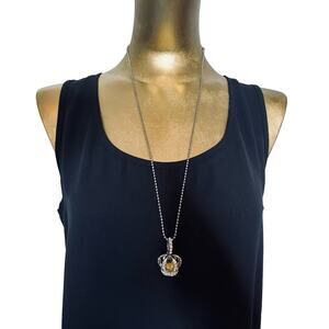 November Topaz Queen Pendant Necklace Platinum Plated With Austrian Crystals